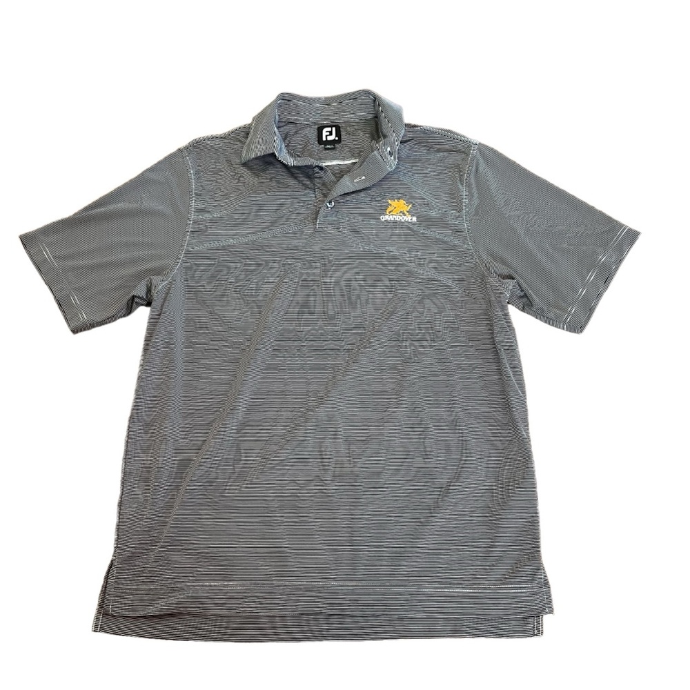 Footjoy Golf Polo Shirt Mens Medium Black White Grandover Club Logo Casual‎ Prep